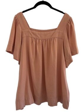 Ecothreads Linen Lenzing Viscose Blend Square Neck Top Boho Spring Peach